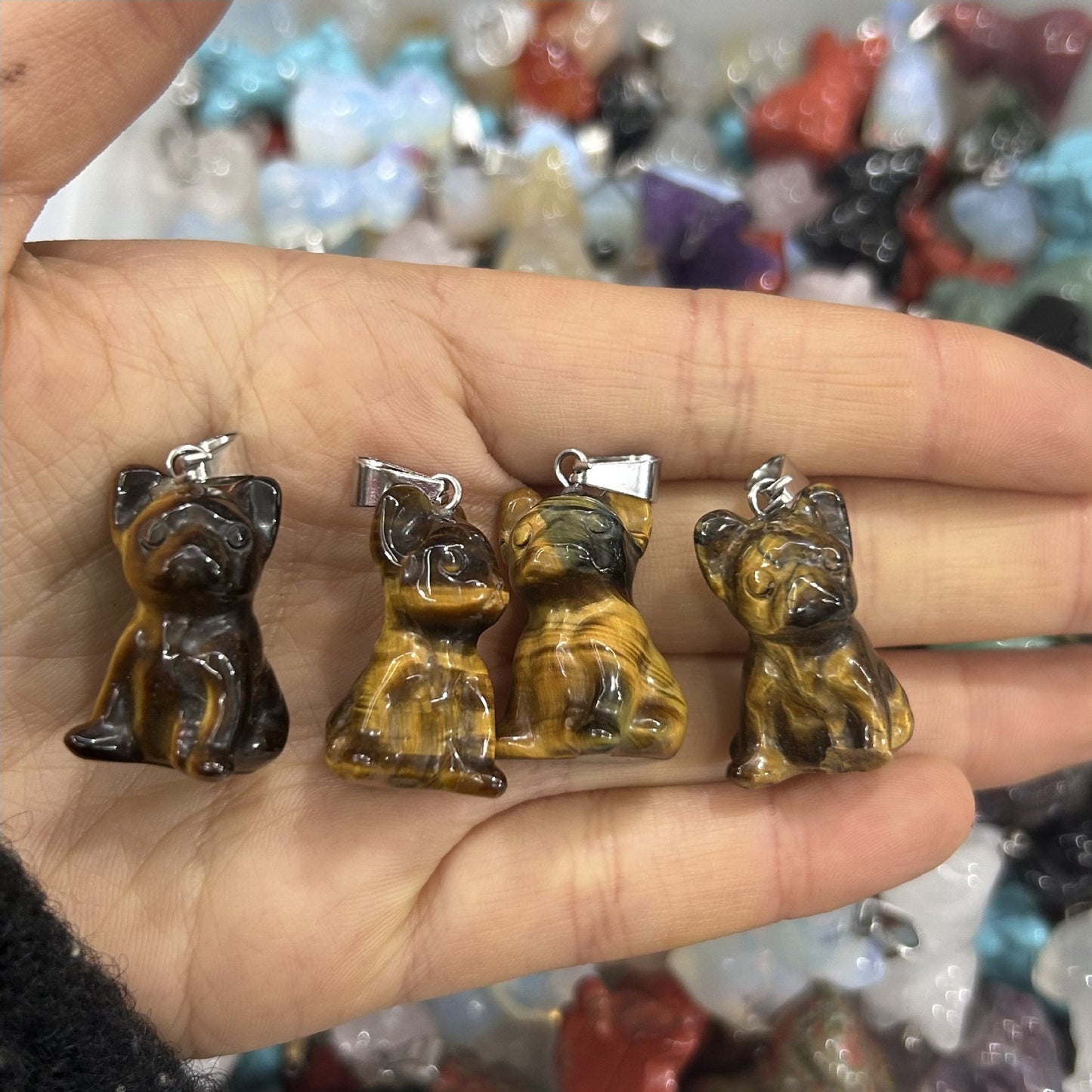 Pingente de buldogue francês esculpido em cristal animal 