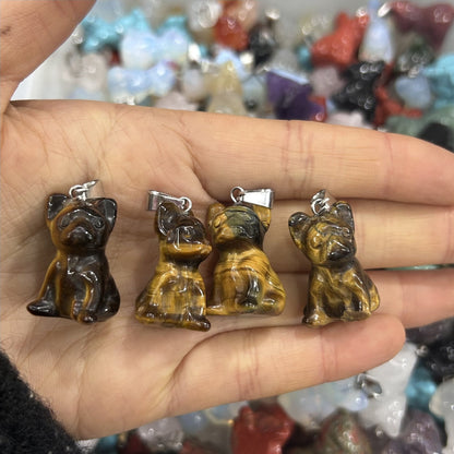 Pingente de buldogue francês esculpido em cristal animal 