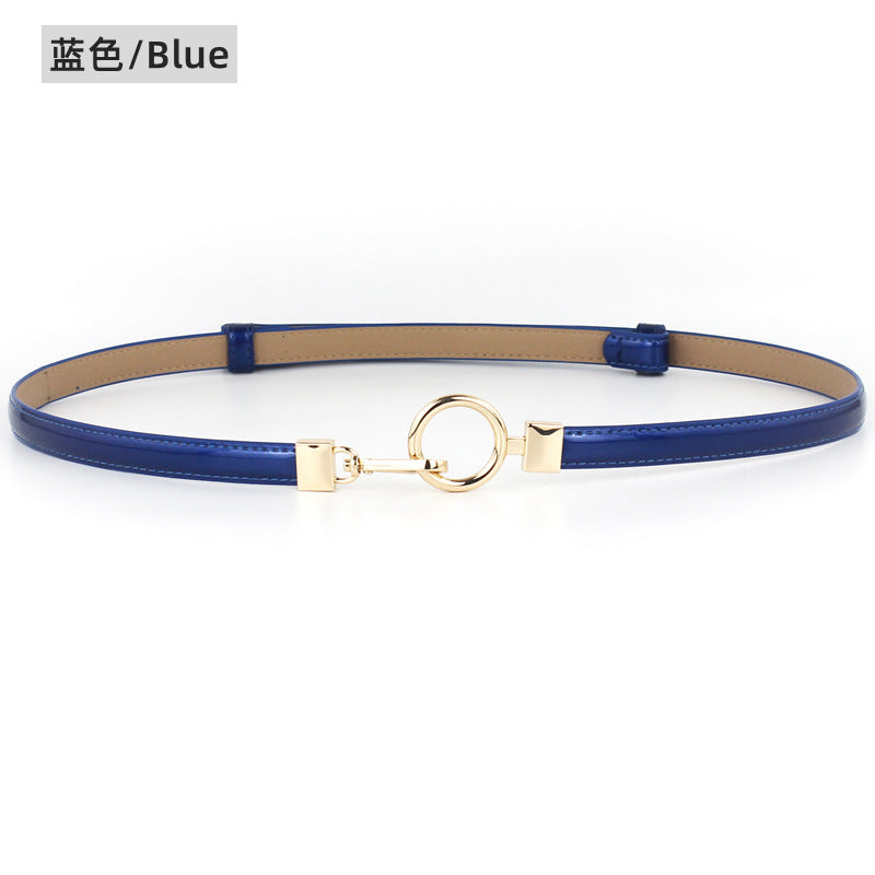 Gold buckle leather thin belt