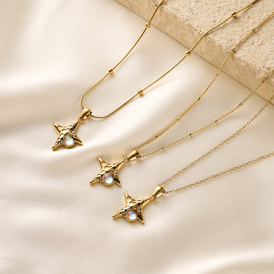 Opal Diamond Titanium Steel Necklace