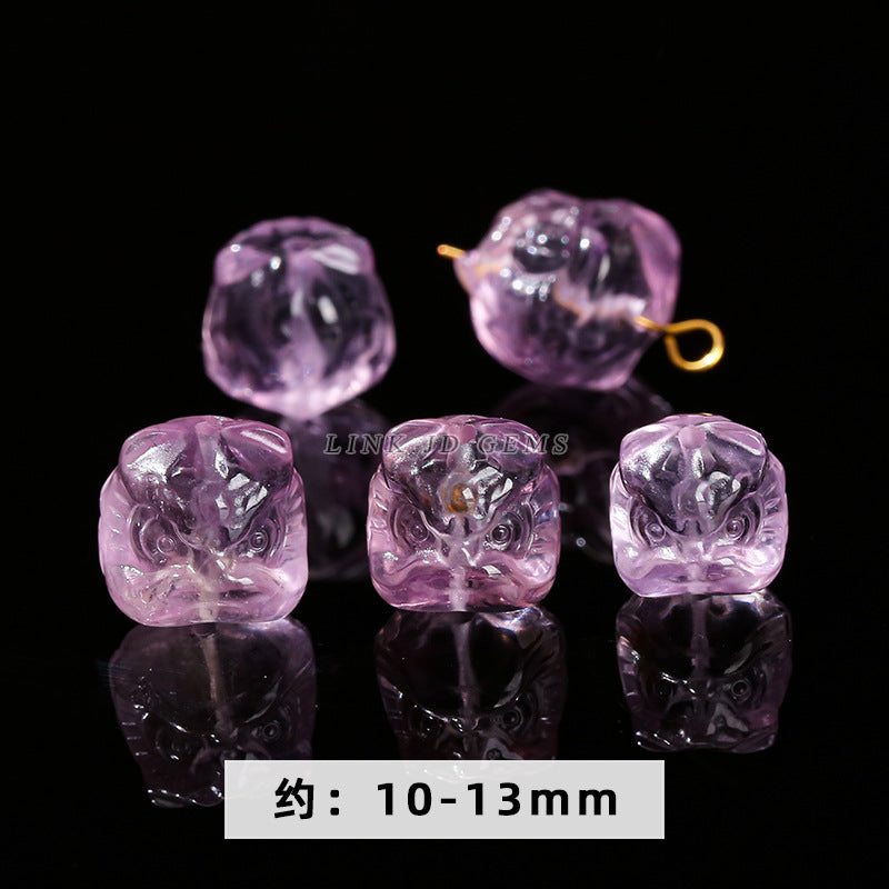 Cuentas sueltas con grabado de cabeza de león de obsidiana plateada y cristal 