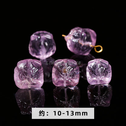 Cuentas sueltas con grabado de cabeza de león de obsidiana plateada y cristal 