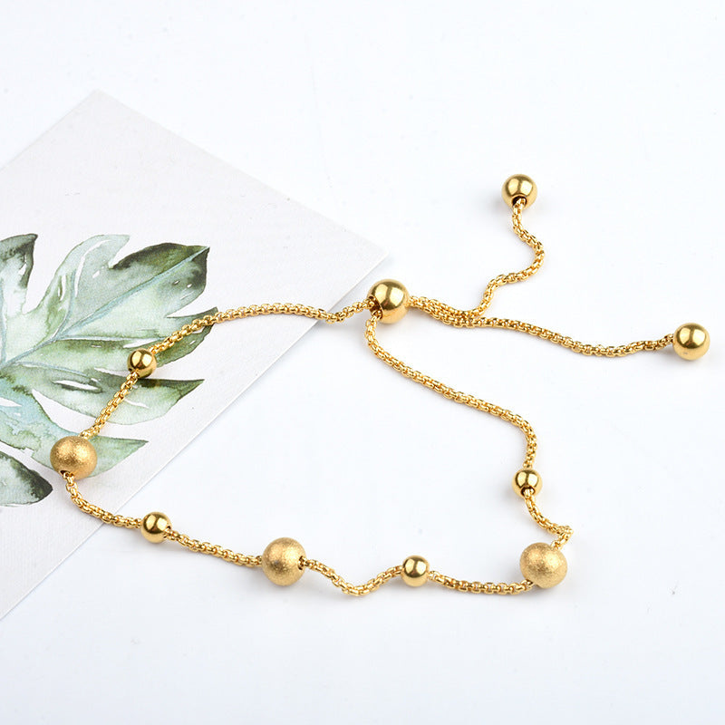 18K Gold-Plated Titanium Steel Small Bean Bead Bracelet — DIY Gift for Her