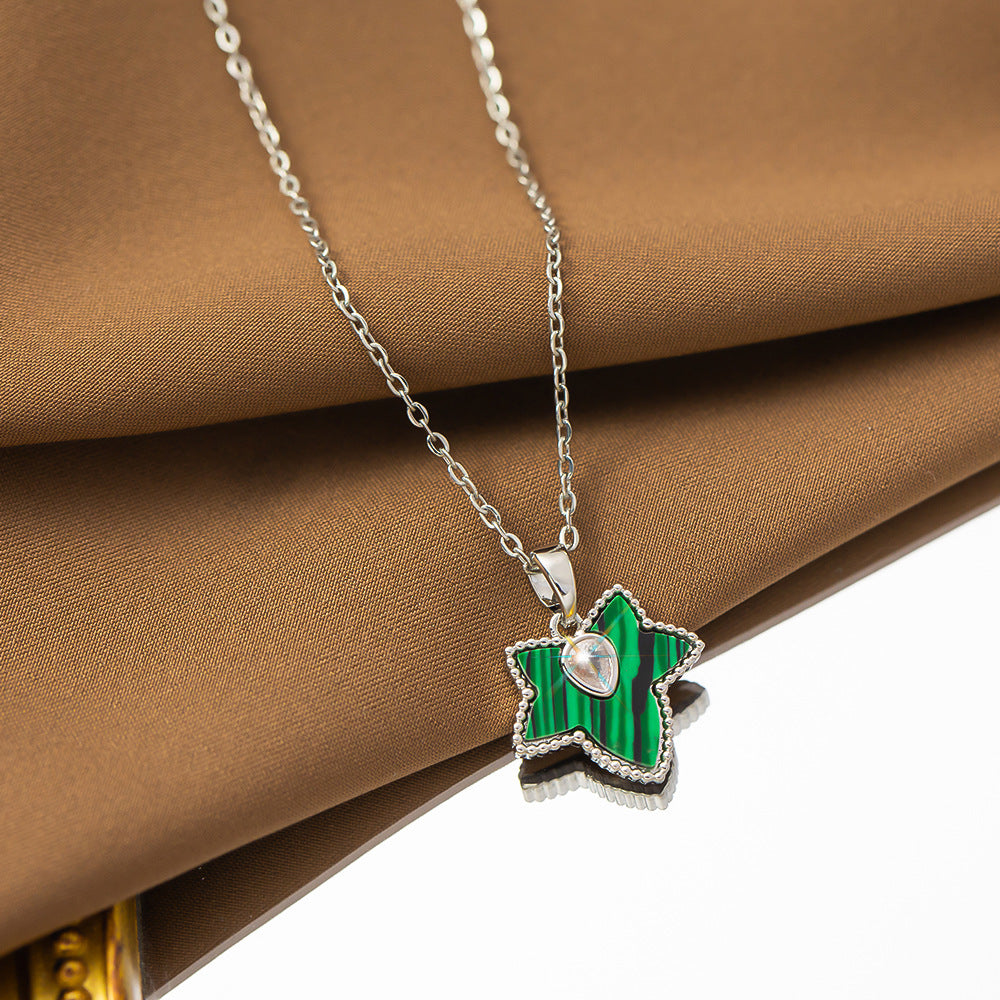 Women's Ivy Leaf Malachite 18K Gold-Plated Titanium Steel Collarbone Necklace