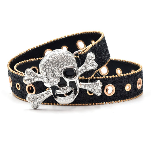 Silver Big Skull Rhinestone Belt