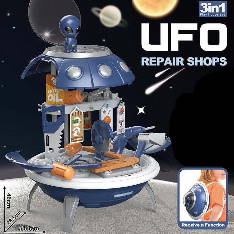 Disfraz de hamburguesa, herramientas médicas, mochila de almacenamiento con proyección de planeta OVNI, juguete para juego de imitación 