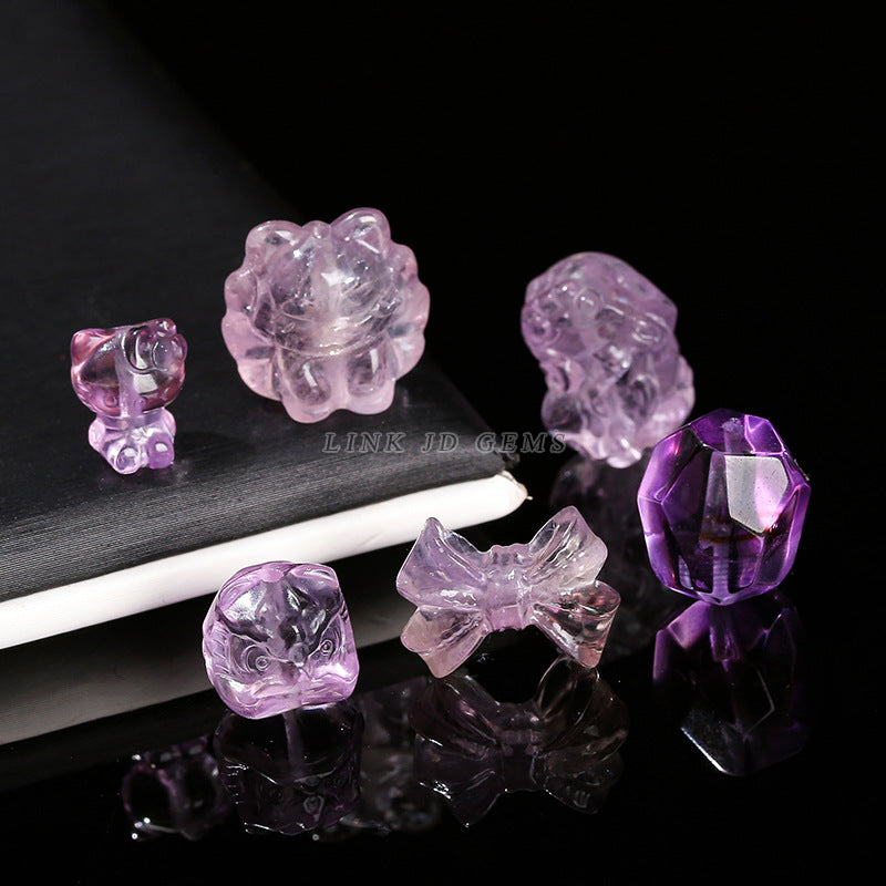 Amethyst engraving Pixiu nine-tailed fox single loose bead