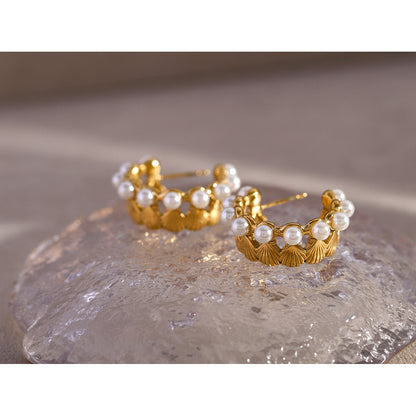 C-shaped shell titanium steel earrings for women