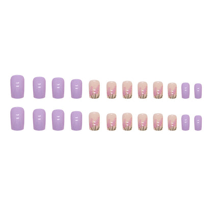 Summer Lavender Purple Floral Fake Nails