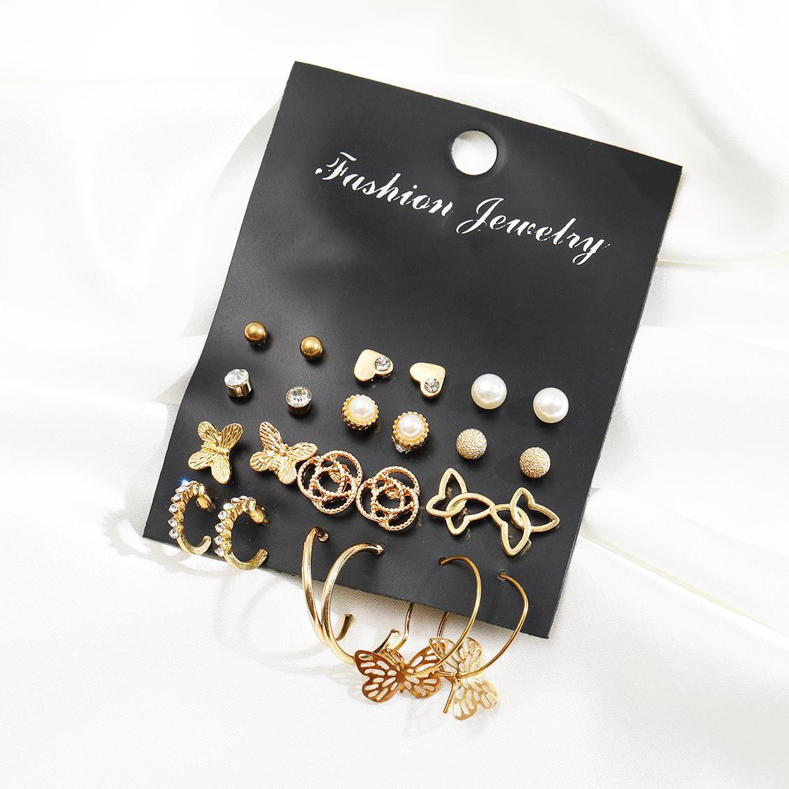 Butterfly Pearl Rhinestone Earring Set