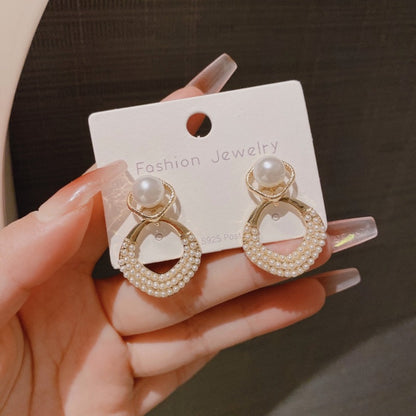 Pendientes de plata S925 con forma de rombo y perla 