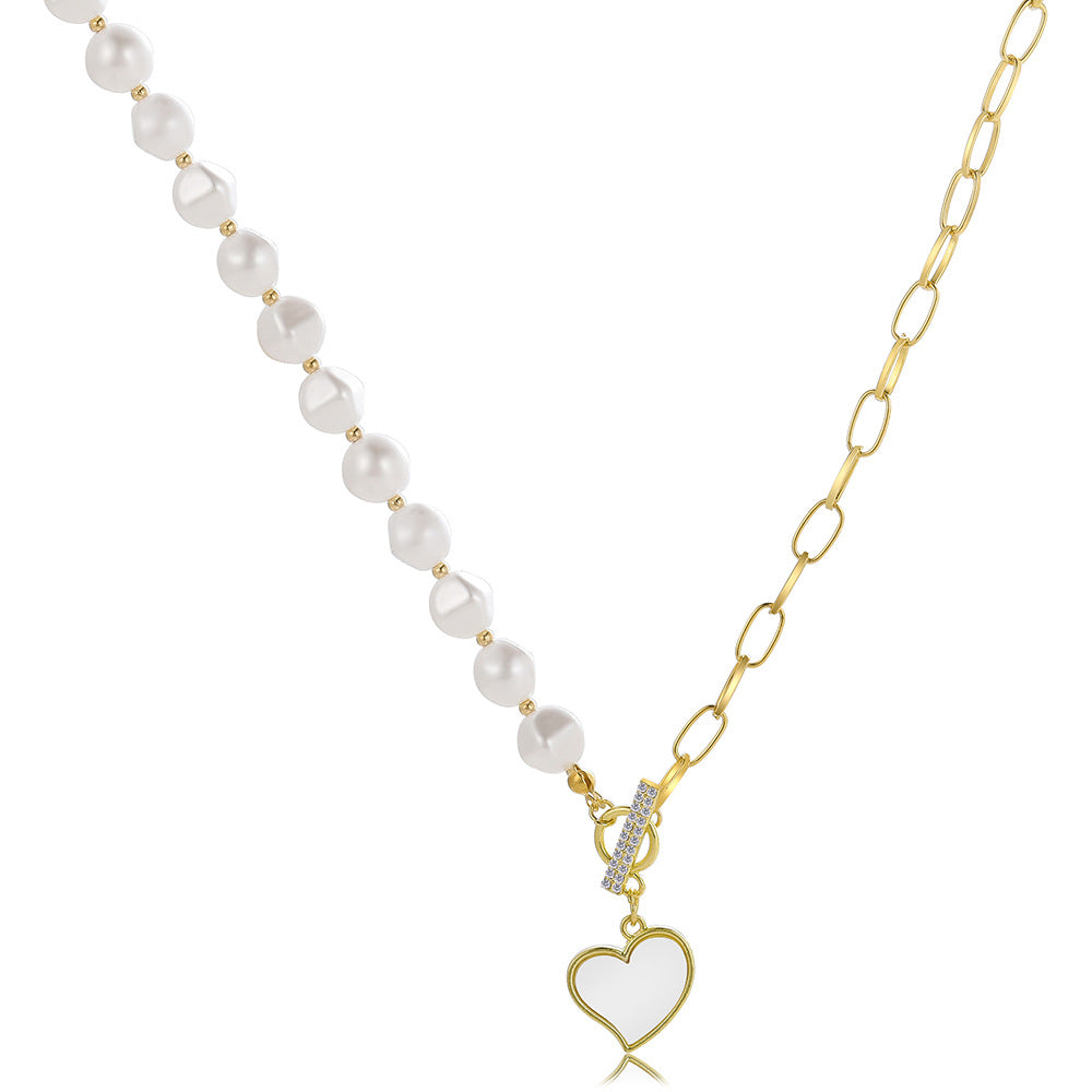 Asymmetric Pearl Heart Necklace