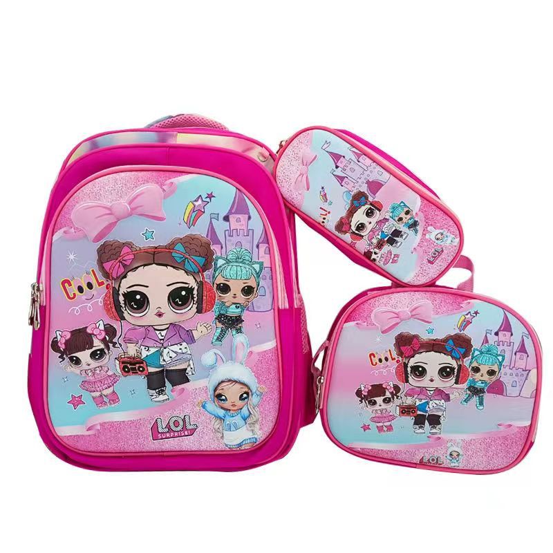 Can hold tie rod schoolbag lunch bag pencil case three-piece set