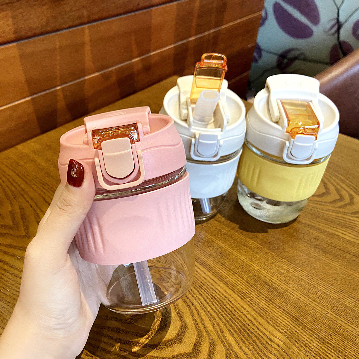 Dual-Drink Straw Glass Bottle