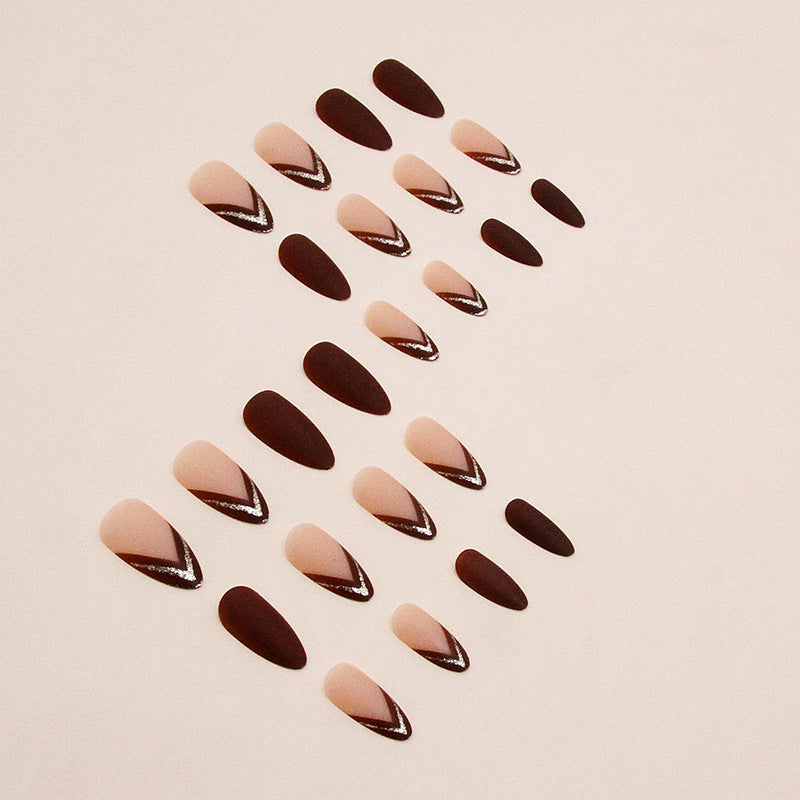 Brown French Almond White-Enhancing Fake Nails
