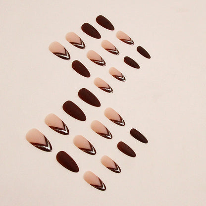 Brown French Almond White-Enhancing Fake Nails