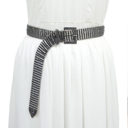 Eight rows of rhinestone metal belt