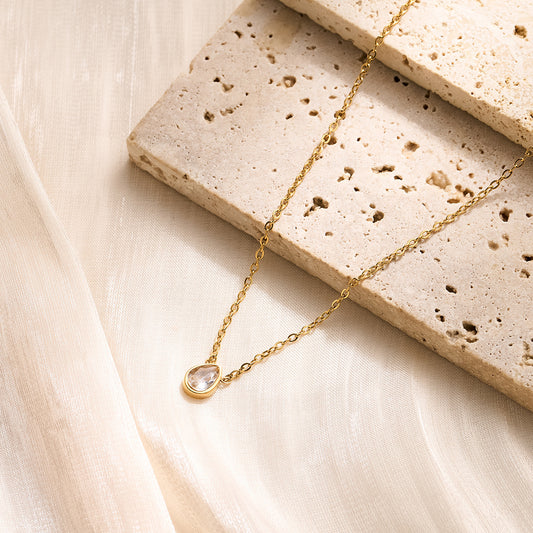 18K Gold Titanium Steel Diamond Drop Necklace