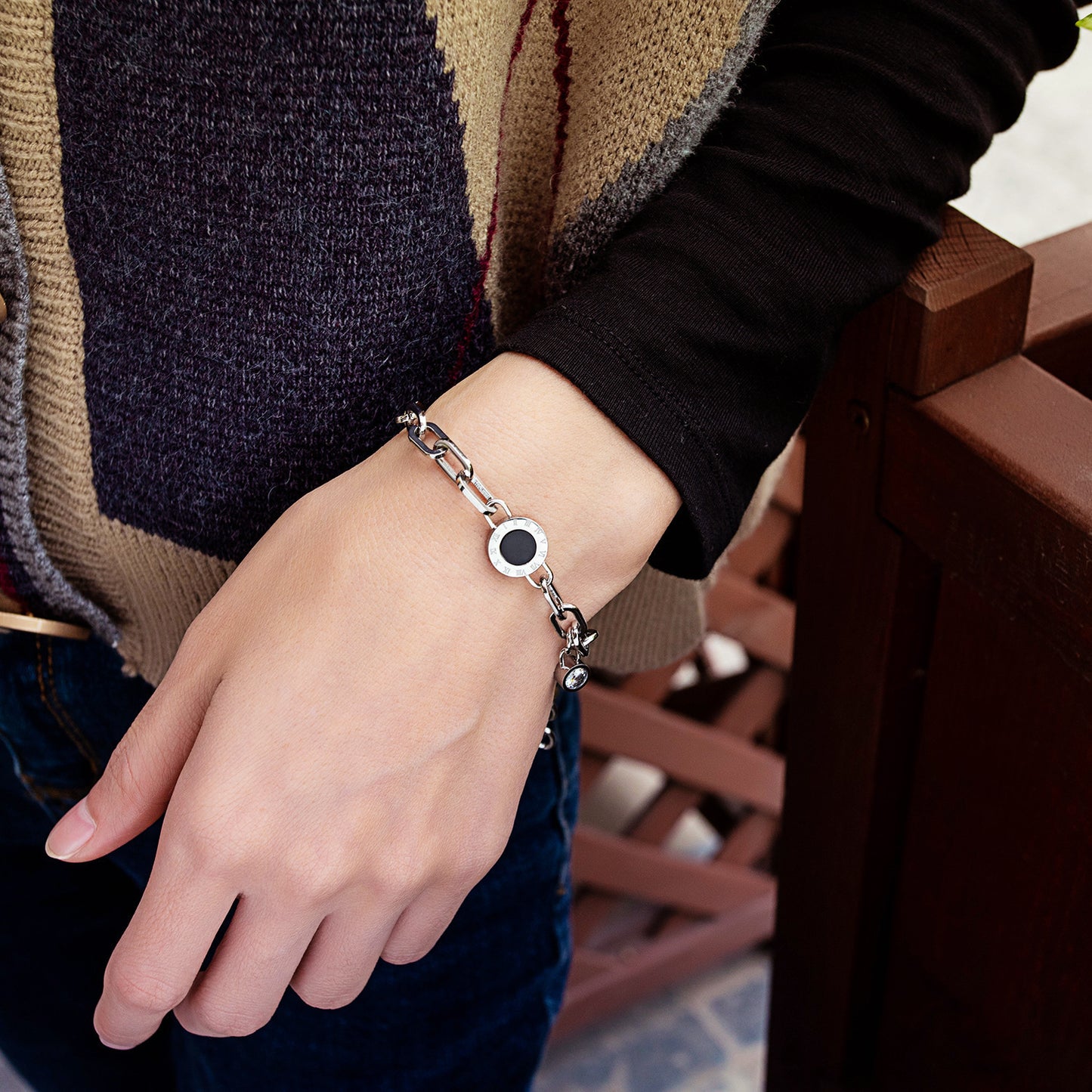 Titanium Steel Roman Numeral Diamond Bracelet