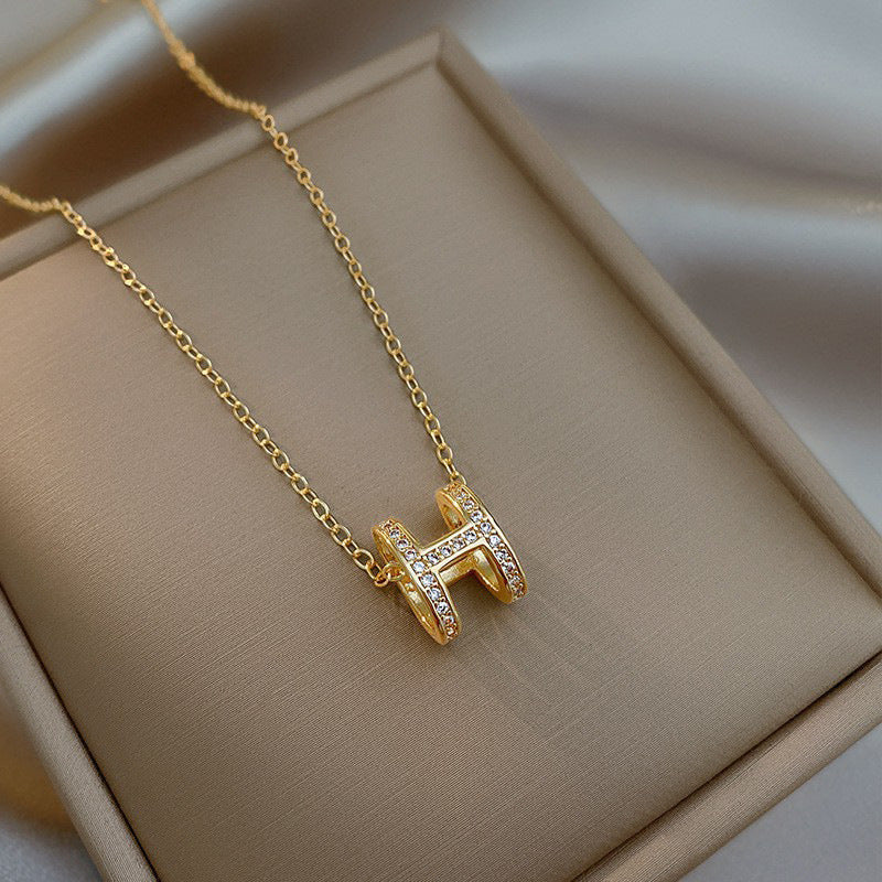 Full diamond zircon letter H necklace
