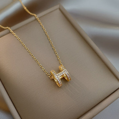 Full diamond zircon letter H necklace