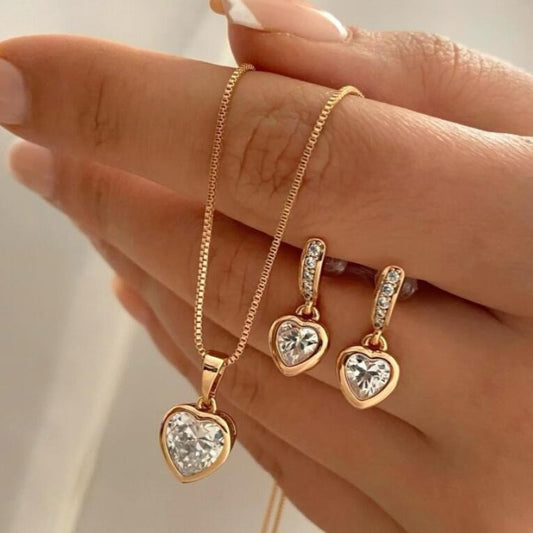 Gold Zircon Necklace & Earring Set