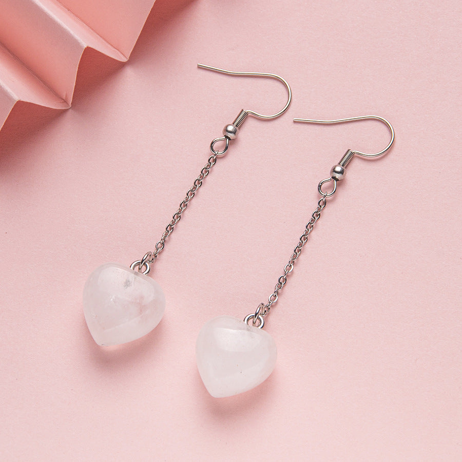 Brincos longos de aço inoxidável com coração de pêssego de 15 mm de cristal 