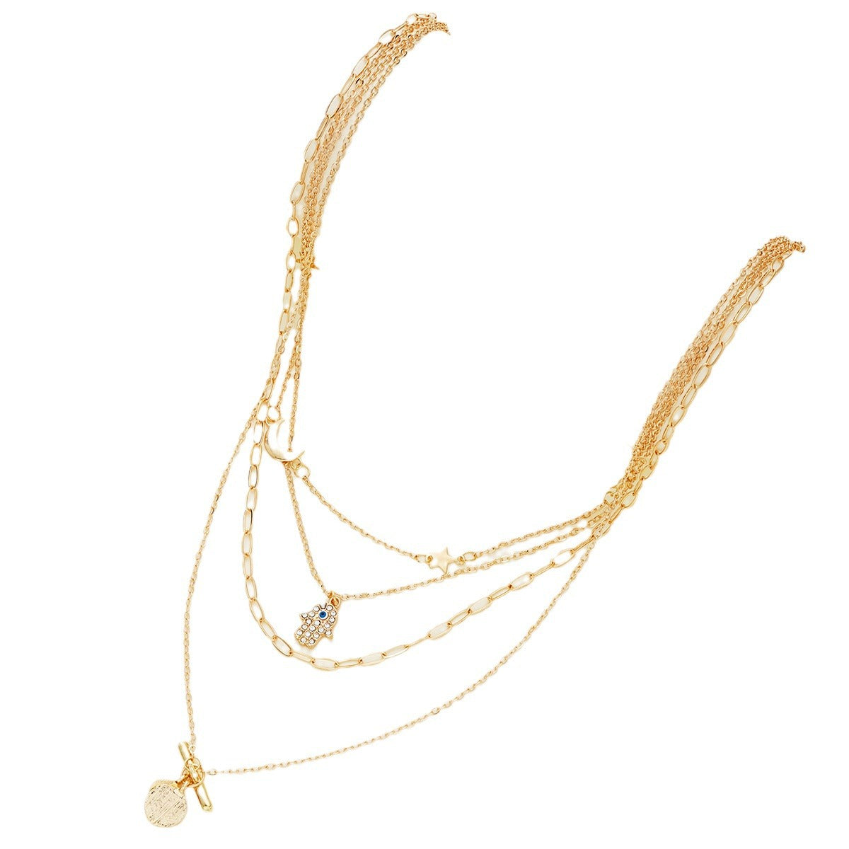 Devil's Eye Palm Star Moon 4-Piece Necklace Set