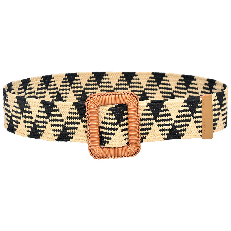 Simple woven wooden round buckle belt