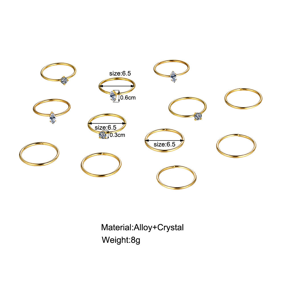 Juego de 12 anillos multiarticulados con diamantes de imitación 