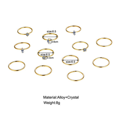 Juego de 12 anillos multiarticulados con diamantes de imitación 