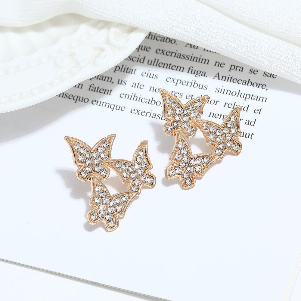 Diamond Sweet Butterfly Stud Earrings