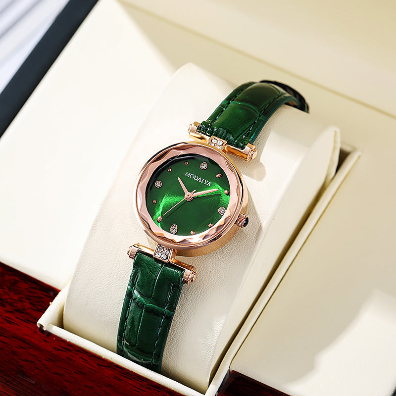 Green Dial Quartz Watch Trendy Women's Wristwatch