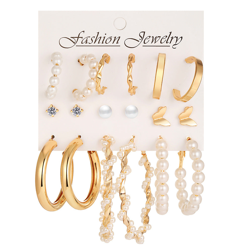 Butterfly & Pearl Earring Set (9-Piece)