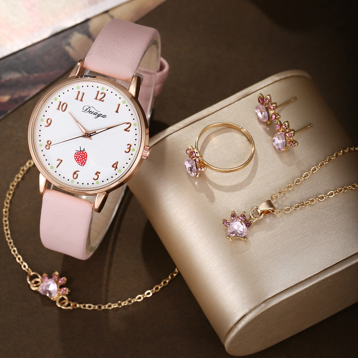 Pink Cat's Claw Watch Jewelry Set