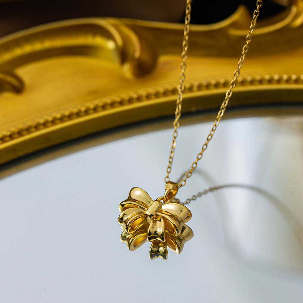 Golden Bow Titanium Steel Necklace Ladies