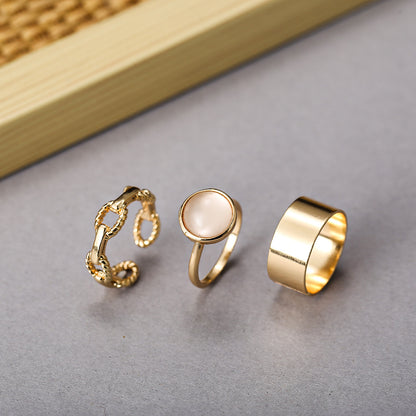 Juego de 3 anillos de cadena con personalidad retro sencilla 