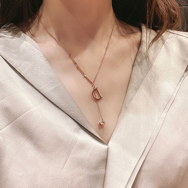 Titanium Steel D-Pendant Sweater Chain Necklace — Light Luxury Collarbone Necklace