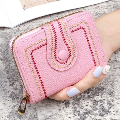 Embroidered solid color wallet ID card bag