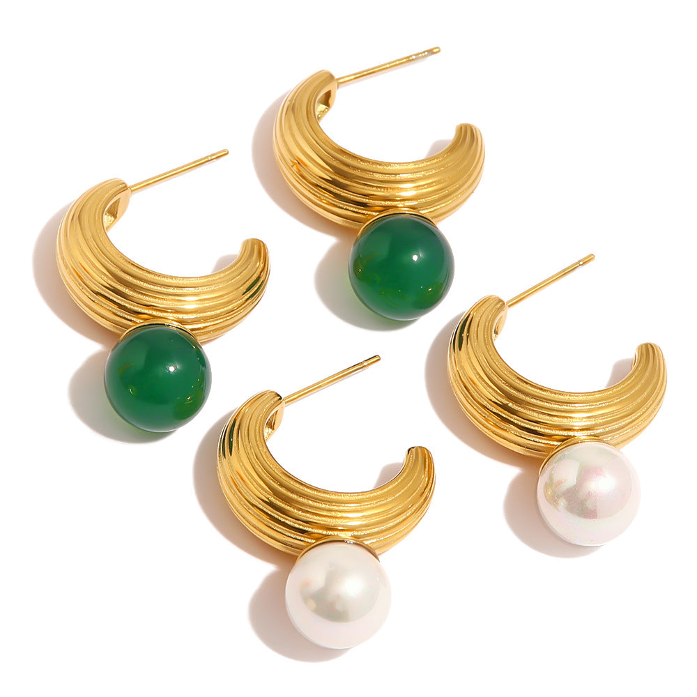 C-shaped thread-set pearl earrings