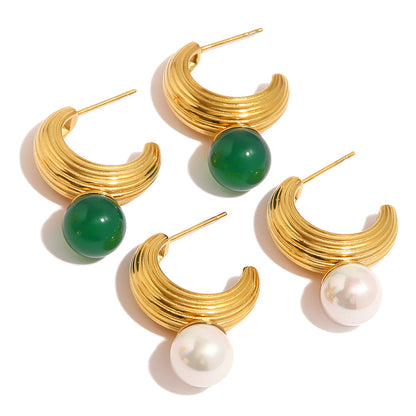 C-shaped thread-set pearl earrings