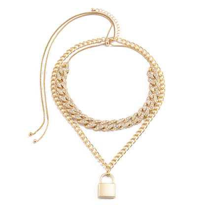 Collar de cadena cubana con diamantes de moda 