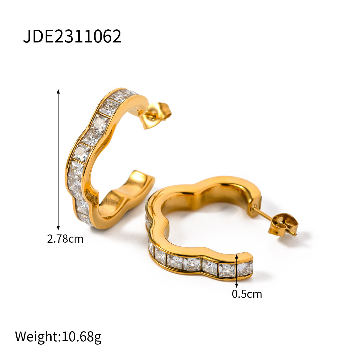 Flower and Diamond C-Shaped Earrings