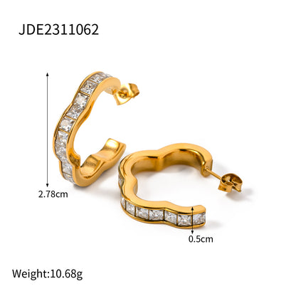 Flower and Diamond C-Shaped Earrings