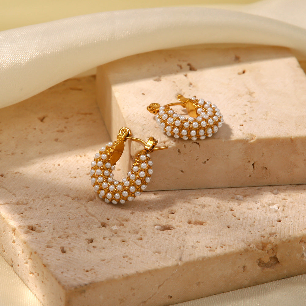 French Freshwater Pearl Hoop Earrings