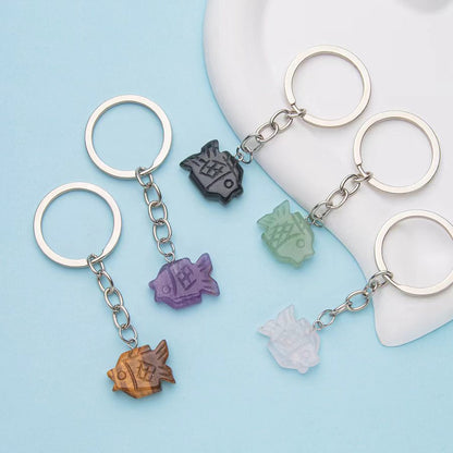 Crystal carved fish stainless steel keychain