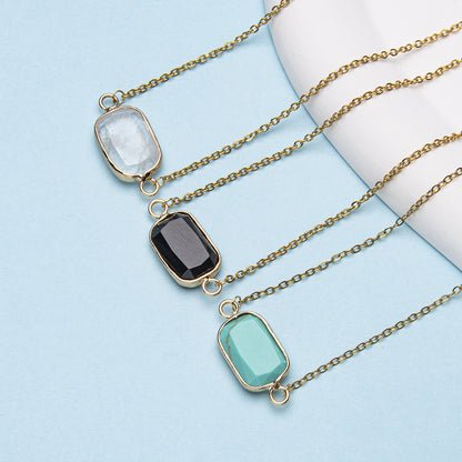 Colar oval com pingente em aço inoxidável banhado a ouro 