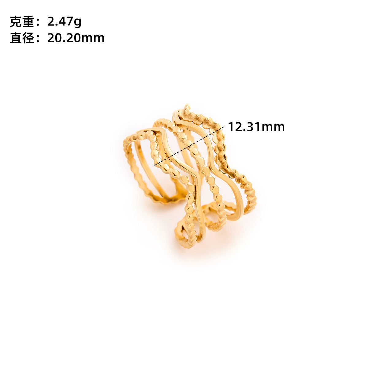 Retro Wide-Pleated Heart Titanium Steel Ring — 18K Gold Plated