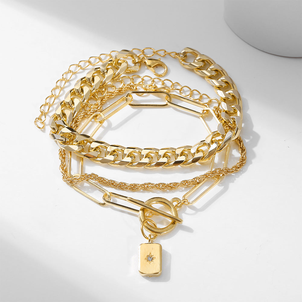 3-Piece Gold Multi-Layer Chain Bracelet Set