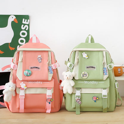 4-piece Korean canvas large capacity backpack